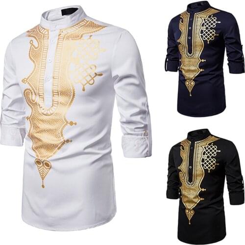 New Mens Middle Easternstyle Shirts Long Sleeve Jacket In Vintage Printing Fashion Blouse Fashionable Design Comfy Casual Shirt