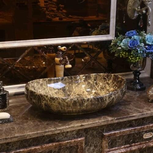 Oval Europe Style Handmade Countertop Ceramic Bathroom Basin Bathroom wash basin bathroom sink painted