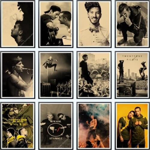 Twenty One Pilots poster. Vintage Retro rock band music Guitar Matte Antique kraft paper Poster Wall Sticker