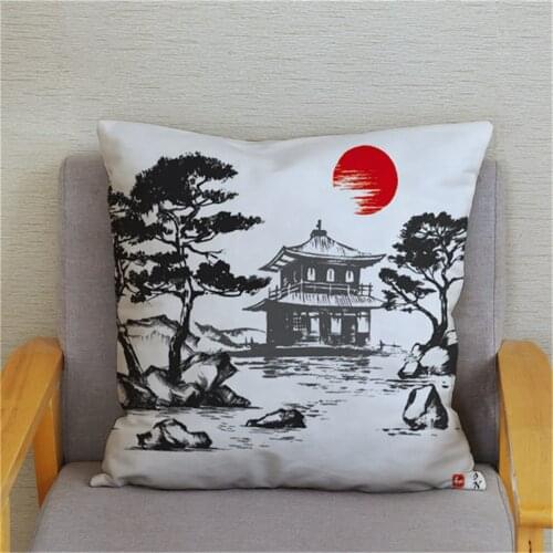Classical Ink Scenic Double Side Printed Polyester Fashion Plush Throw Pillow for Cover Living Room Sofa Office Cushion Cover