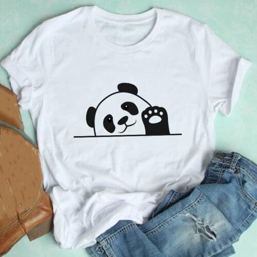 Casual Mujer Camisetas Clothes Print Tshirt Female Tee Top Graphic T-shirt Women Short Sleeve Cartoon Panda Face Spring Summer