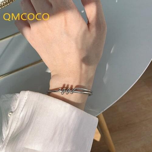 QMCOCO Minimalist 925 Silver Bracelets Elegant Charm Glossy Surface Winding Lines Bangles New Trendy Party Jewelry For Girl Gift