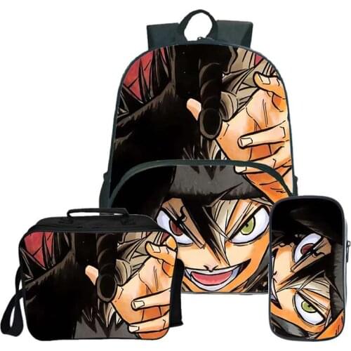 Bookbag 3PCs/Set Black Clover Print Student School Bags for Boys Teenager Girls Backpacks Child Students Travel Bagpack 2021
