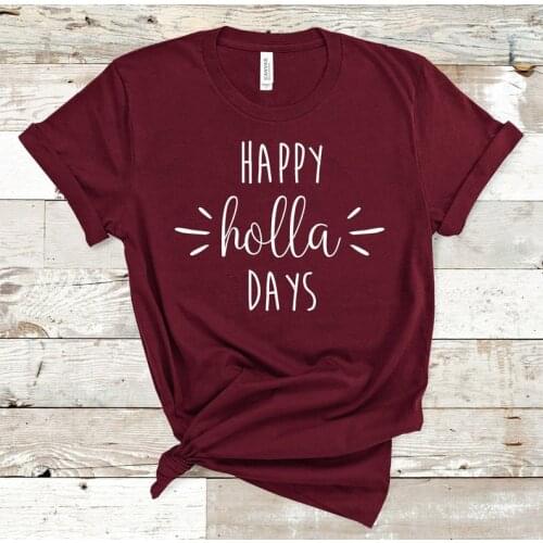 Happy Holla Days Women T-Shirt Cotton Casual Short Sleeve Tees Fashion Christmas Gray Female Clothing Harujuku O Neck Girls Tops