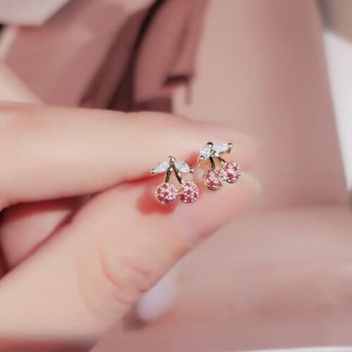 New Simple Sweet Cherry Stud Earring CZ Zircon High-Grade Small Retro Wedding Party Earrings For Woman