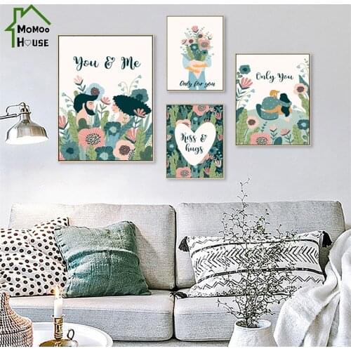 Nordic Cartoon Romantic Canvas Painting Mothers Day Fathers Day Valentines Day Wall Poster for Living Room Home Decorations