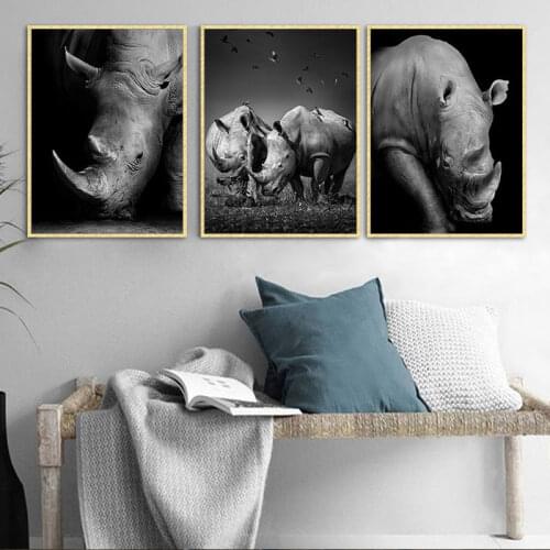 Unframed Modern Black White Rhinoceros Zebra Owl Canvas Painting Prints Wall Decorative Posters Home Decor Animals Art Pictures