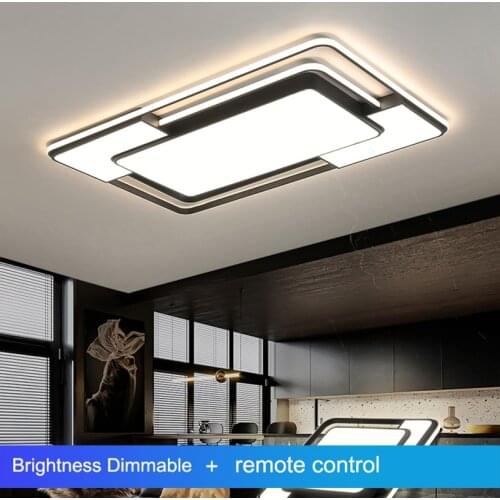Modern LED Ceiling Lights for Living Room Bedroom Kitchen Black Dimmable With Remote Square Rectangle Lighting Chandelier Lamps