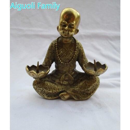 Antique Style Home Decorated Chinese Brass Carving Monk Double The Candle Holder/ Metal Candlestick