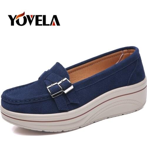 Autumn Suede Leather Women Flats Loafers Fashion Platform Boat Shoes Slip on Leather Casual Shake Shoes Ladies Moccasins Shoes