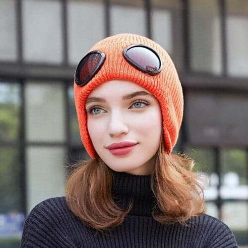 Unisex Thick Winter Knitted Hat Warm Cap Removable Glasses Sports Multifunctional Riding Ski Hat