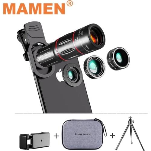 MAMEN 4-IN-1 28X Telephoto+0.6X Wide-angle+20X Macro+Fisheye HD External Phone Camera Lens With Tripod For Smartphones Universal