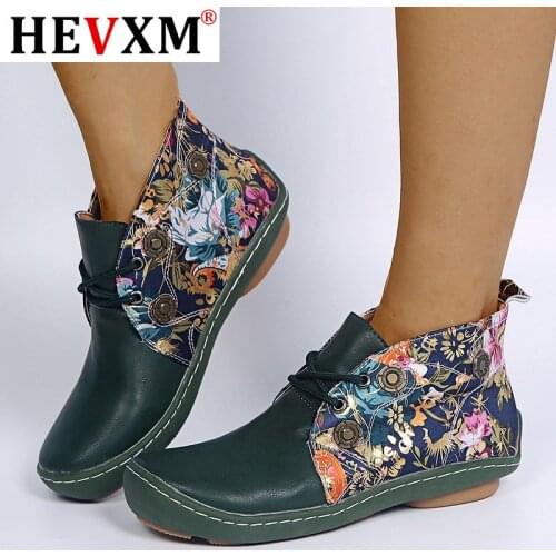 Autumn Women Boots Printing Med High Heels Round Toe Shoes For Woman Red Green Black Fashion PU Leather Shoes Plus Size 35-43