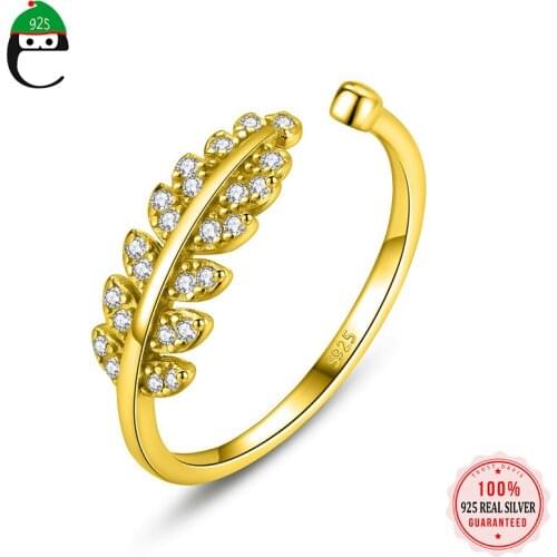 ElfoPlataSi Genuine S925 Sterling Silver Leaves Opening Ring Love Gift For Women Wedding Birthday Party Fine Jewelry L213