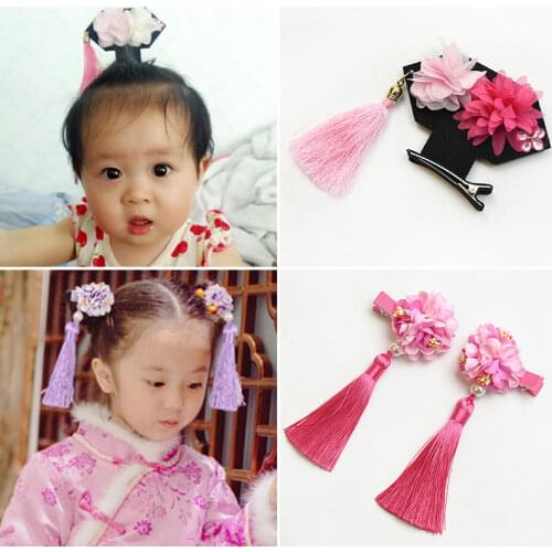 2 Pcs/Set Children Cute Tassel Flower Pearl Pendant Ornament Hair Clips Baby Girls Lovely Sweet Hairpins Kids Hair Accessories