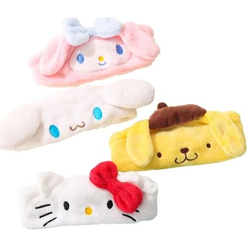 2021 4 Style Genuine Anime Figures Kawaii My Melody Plush KITTY Cinnamoroll Purin Dog Hair Band Plush Fashion Headband Girl Gift