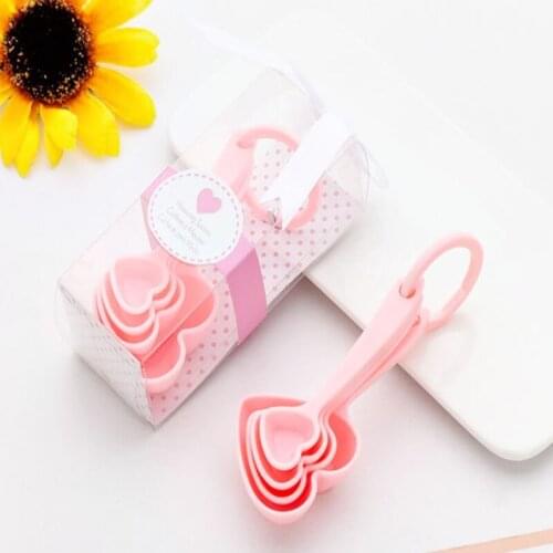 50sets/lot 4pcs/set creative heart shaped measuring spoon Plastic measure spoons for Wedding Party gift Baby shower favors