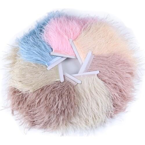 18 colors 1 meter Ostrich feather Trims Ribbon 8-10 CM White feathers for Wedding Dress Decoration Accessory Plumes Crafts