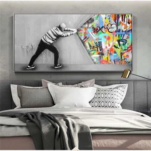 Banksy Art Behind The Curtain Canvas Paintings On the Wall Art Posters And Prints Graffiti Street Art Wall Pictures Home Decor