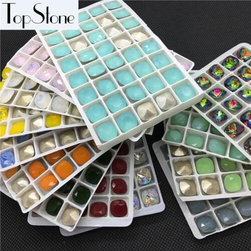 Big Sale Price K9 Glass Crystal Opal 10MM Classicial Fat Square Rhinestone Pointed Back Fancy Stone Multi Colors Mixed