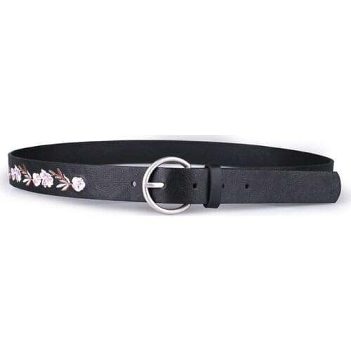 Large Size Embroidered belt Fashion Metal Fhin silver Buckle Skinny PU Leather Waistband Belt woman belts for dress BL627