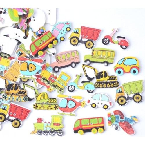 Free shipping -Random Mixed 100pcs 2 Holes Transportation Car Plane Motorcycle Truck Wood Sewing Buttons Scrapbooking
