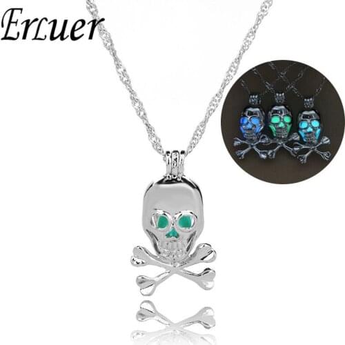 ERLUER Gothic skull Glowing In The Dark Luminous Pendant Necklaces Charm Necklace for women men Halloween Fashion gift