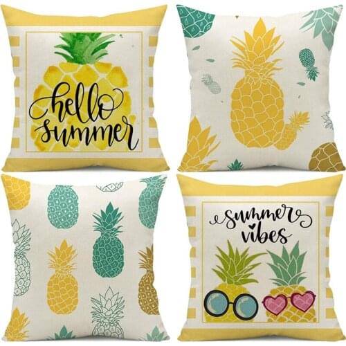 FQYL Summer Pillow Covers 18X18 Set of 4,Throw Farmhouse Pillow Covers Linen Cushion Case Summer Decorations for Home Decor