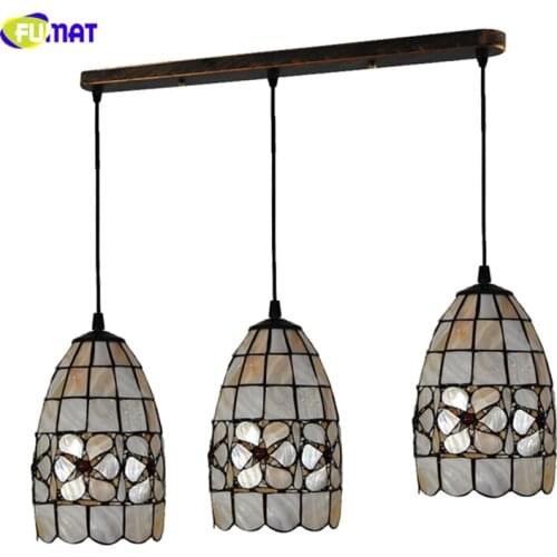 FUMAT 3 Lights 5" Tiffany Pendant Lights Indoor Lighting Natural Shell Pearl Flowers Lampshade Dining Room Kitchen Pendant Lamp