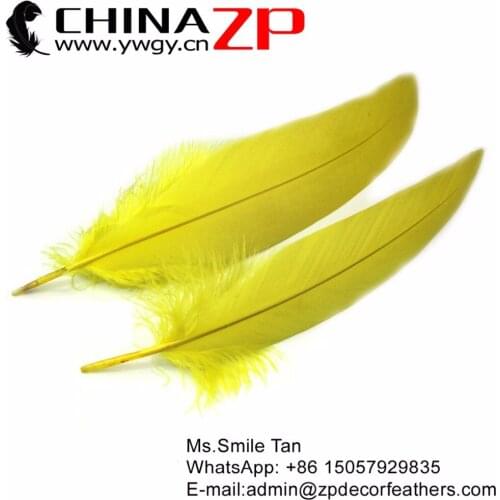 CHINAZP Feather Retails 100 pieces 25~30cm(10~12 inch) Smooth Yellow Eagle feather for Craft Mask Hat Feather Bulk Sale