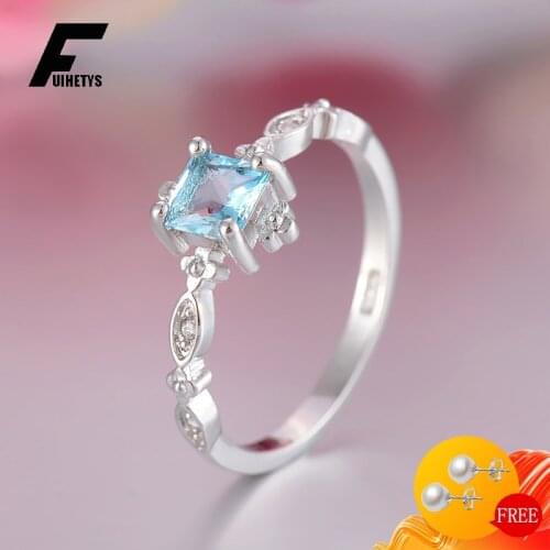 Trendy Ring 925 Silver Jewelry with Sapphire Zircon Gemstone Finger Rings for Women Girl Wedding Engagement Party Accessories