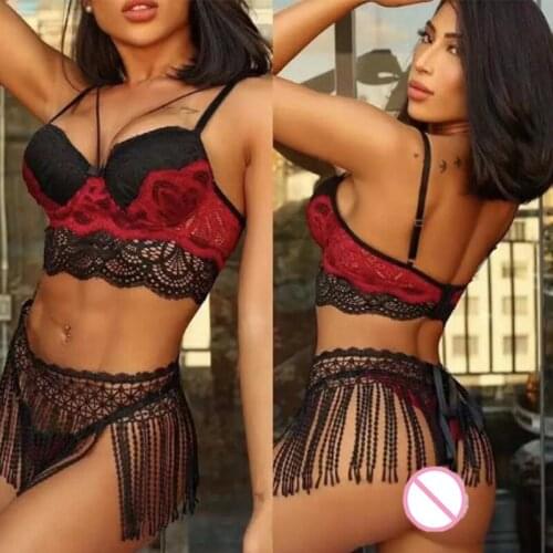 Summer Lace Floral Exotic Sets 3PCS/2PCS Womens Sexy Bra Brief Set for Honeymoon 2020 New Ladies Lace Hollow Out Lingerie Set