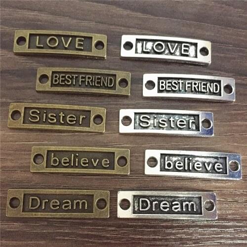 Connectors Jewelry Findings Bracelet Necklace Fittings 10pcs/lot 5types letter Charms Diy Jewelry Making Tools Aljq021