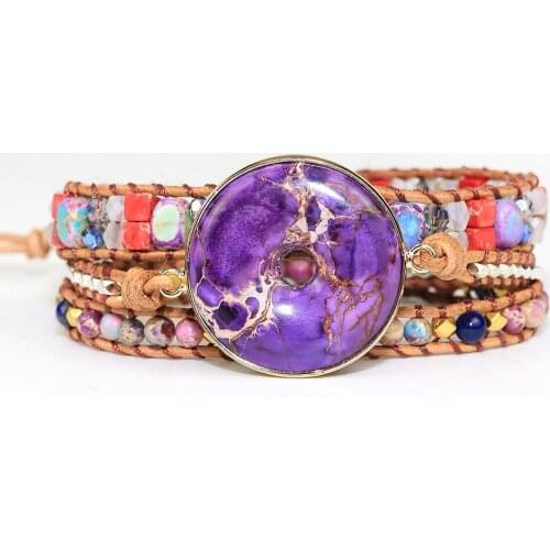 Leather Wrap Bracelet Exclusive 3 Strands Natural Stone Multi Color Bohemian Beads Crystal Weaving Bracelet Wrap Bracelet Gifts