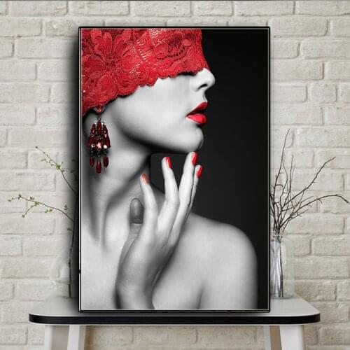 Beauty Women Canvas Painting Entrance Mural Light Luxury Red Sexy Body Art Poster Picture for Living Room Wall Decoration