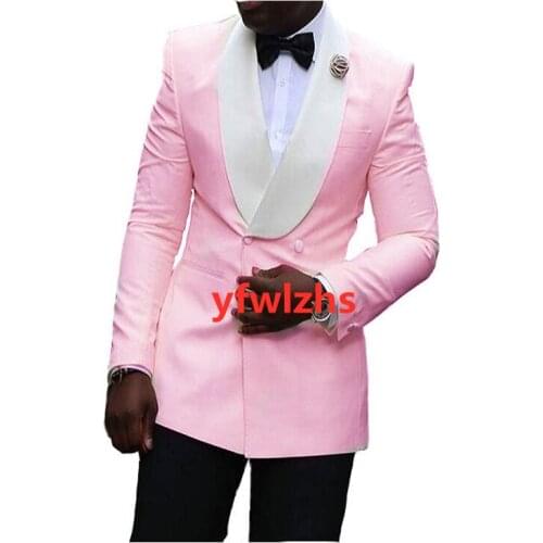 Handsome Double-Breasted Groomsmen Shawl Lapel Groom Tuxedos Wedding Dress Men Suits Blazer Prom Dinner (Jacket+Pants+Tie) K389