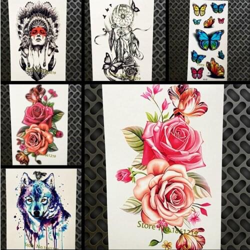 Beauty Women Temporary Tattoo Flower Roses Designs Fake Waterproof Flash Tattoo Stickers Girl Body Art Tatoo Arm Legs Sex Style
