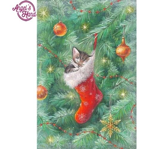 Full Square Drill 5D DIY Diamond Painting Christmas cat 3D Embroidery Cross Stitch Mosaic Rhinestone Home Decor gift