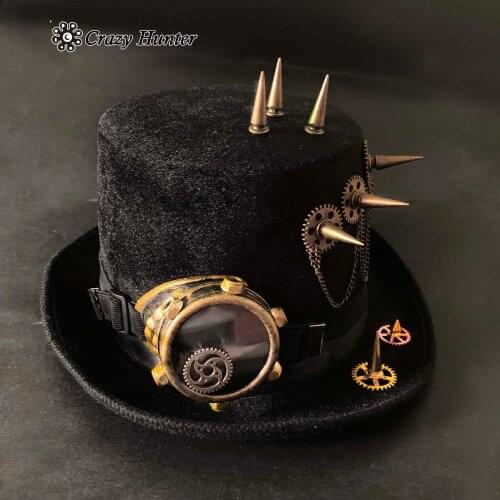 Mens Steampunk Top Hat Gears Spike Cosplay Costume Goth Hat Black