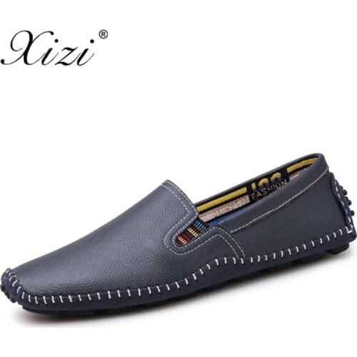 XIZI Mens Casual Genuine Leather Shoes Slip On Leather Casual Loafers Mens Moccasins Italian Designer Footwear Big Size 38-47