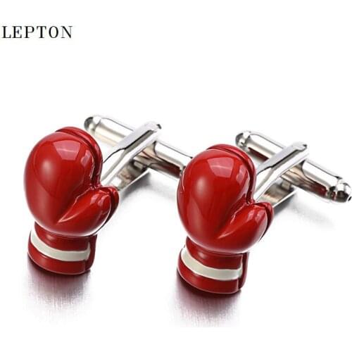 Mens Jewelry Red Boxing Gloves Shape Cufflinks for Mens High quality Lepton Brand French Shirt Cuff Novelty Enamel Cuff links