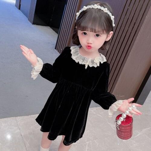 Elegant Lace Girls Dresses Birthday Party Princess Dress for Kids Clothes Toddler Long Sleeve Velvet Dress Childrens Costume