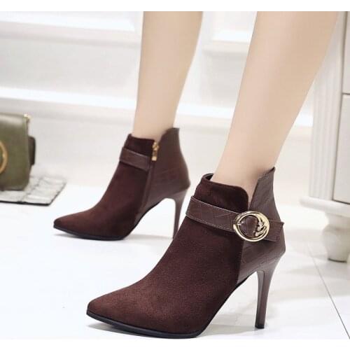 New Autumn Winter Pointed Toe Martin Boots Sexy Stiletto High-heeled Short Boots High-heeled Chelsea Stiletto Boots Womens Pumps