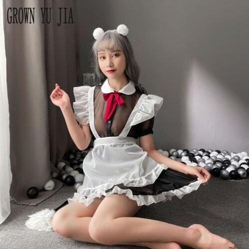 New Sexy Costume Maid Dress Perspective Uniform Erotic Lingerie Women Role Play Lolita Outfit Cosplay French Apron Servant Set