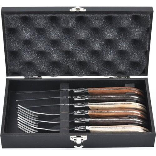 Stainless Steel Steak Knife Sharp Dinner Fork With Wooden Handle Western Knife Dinnerware Set Luxurious Gift Box 6pcs/ set