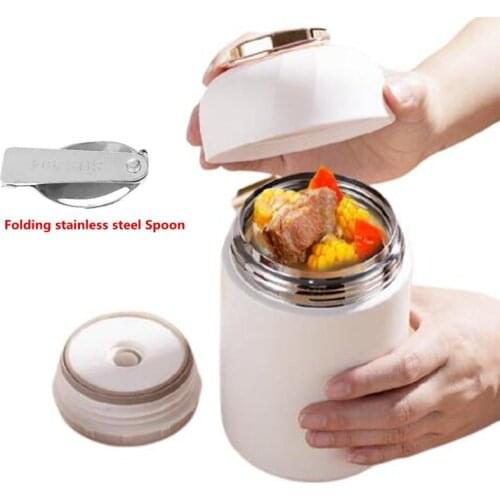 Food Thermos Containers Portable Stainless Steel Thermal Lunch Box Vacuum Flasks Soup Cup With Folding Spoon For Picnic Office