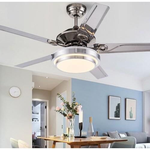 Stainless steel ceiling fan light modern electric fan ceiling light LED remote control ceiling fan lamp