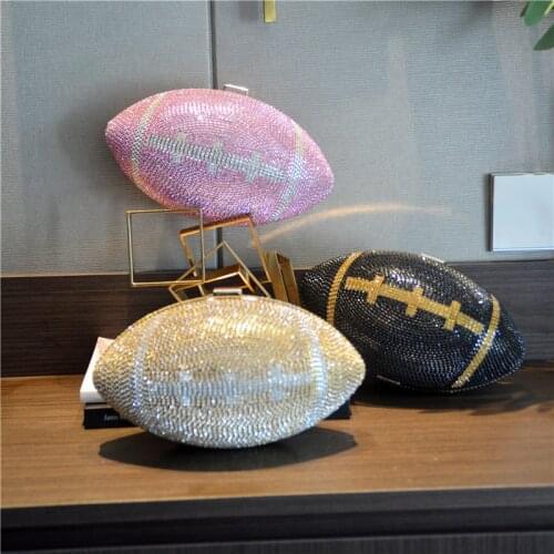 Luxury Brand Handbags Shiny Diamond Crystal Rugby Evening Clutch Shoulder Bag Unique Rhinestone Football Clutch Soccer Purse