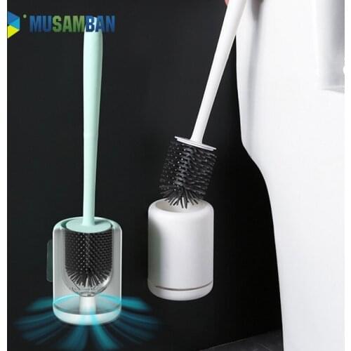 MUSAMBAN Silicone Toilet Brush Head Wall-Mounted Bathroom Toilet Brush Holder Set Cleaning Tool Durable Thermo Plastic Rubber
