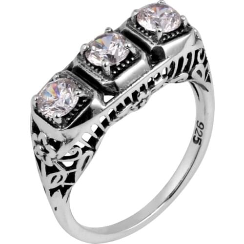 Szjinao Diamond Rings For Women Zircon Gemstones 925 Sterling Silver Rings Carve Fowers cubic zirconia Finger Ring Women Jewelry